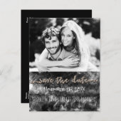 Carte Postale Faire-part Glamor Black & Gold Chic Enregistrer La Date Photo (Devant / Derrière)