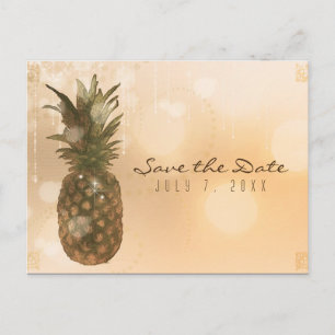 Carte Postale Faire-part Glamour Ananas Doré Élégant Enregistrer la Date