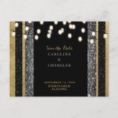 Carte Postale Faire-part Glamour Noir et Or Paillettes Lumières Enregistrer (Devant)