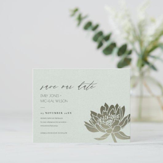 CARTE POSTALE FAIRE-PART GLAMOUR PALE BLEU ARGENTÉ LOTUS ENREGISTRER LA DAT (Debout devant)