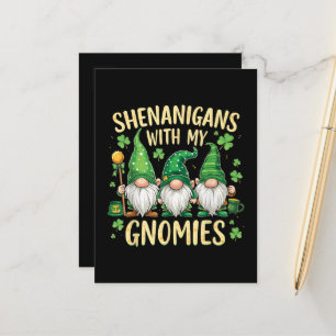 Carte Postale Faire-part Gnome du trèfle chanceux de la Saint-Patrick