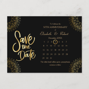 Carte Postale Faire-part Gold 50th Anniversary Mariage The Date Calendar