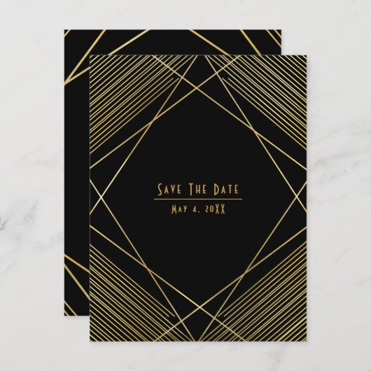 Carte Postale Faire-part Gold & Black Elegant Moderne Déco Enregistrer la d (Devant / Derrière)