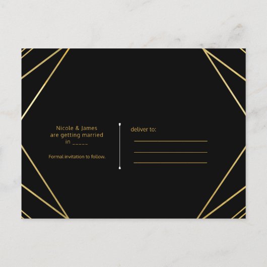 Carte Postale Faire-part Gold & Black Elegant Moderne Déco Enregistrer la d (Dos)