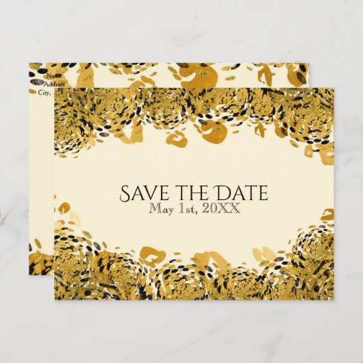 Carte Postale Faire-part Gold & Black Exotic Jungle Cheetah Enregistrer la  (Devant / Derrière)