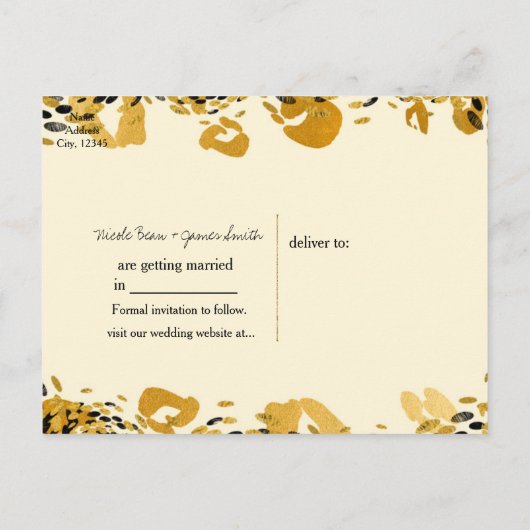 Carte Postale Faire-part Gold & Black Exotic Jungle Cheetah Enregistrer la  (Dos)
