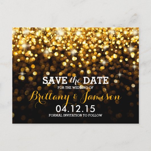 Carte Postale Faire-part Gold Black Hollywood Glitz Glam Enregistrer la dat (Devant)