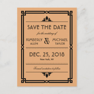 Carte Postale Faire-part Gold Black Vintage moderne Art déco Mariage