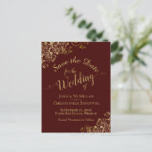 Carte Postale Faire-part Gold Calligraphy Wedding Enregistrer la date Aubur (Debout devant)