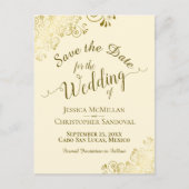 Carte Postale Faire-part Gold Calligraphy Wedding Save the Date Cream (Devant)