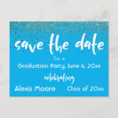 Carte Postale Faire-part Gold Confetti Blue Graduation Party Enregistrer la (Devant)
