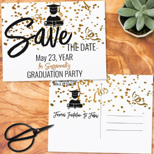 Carte Postale Faire-part Gold Confetti Top sur White Custom Graduation
