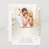 Carte Postale Faire-part Gold Confetti White Elegant Photo Enregistrer la d (Devant / Derrière)