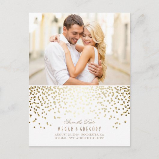 Carte Postale Faire-part Gold Confetti White Elegant Photo Enregistrer la d (Devant)
