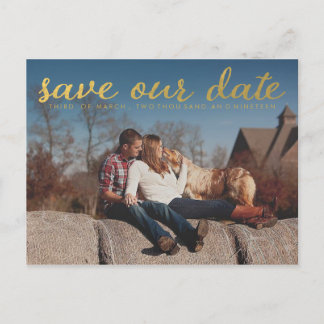 Carte Postale Faire-part Gold Enregistrer notre date Photo Overcard