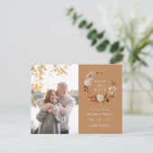 Carte Postale Faire-part Gold Fall Wreath Mariage Photo Enregistrer la date (Debout devant)