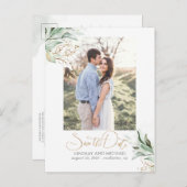 Carte Postale Faire-part Gold Feuille verdure Enregistrer la photo Date (Devant / Derrière)