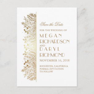 Carte Postale Faire-part Gold Filigree Elegant Floral Enregistrer la date