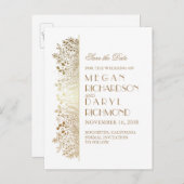 Carte Postale Faire-part Gold Filigree Elegant Floral Enregistrer la date (Devant / Derrière)