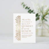 Carte Postale Faire-part Gold Filigree Elegant Floral Enregistrer la date (Debout devant)