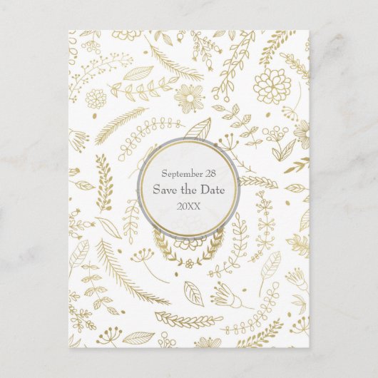 Carte Postale Faire-part Gold Floral Feuille Mariage rustique Enregistrer l (Devant)