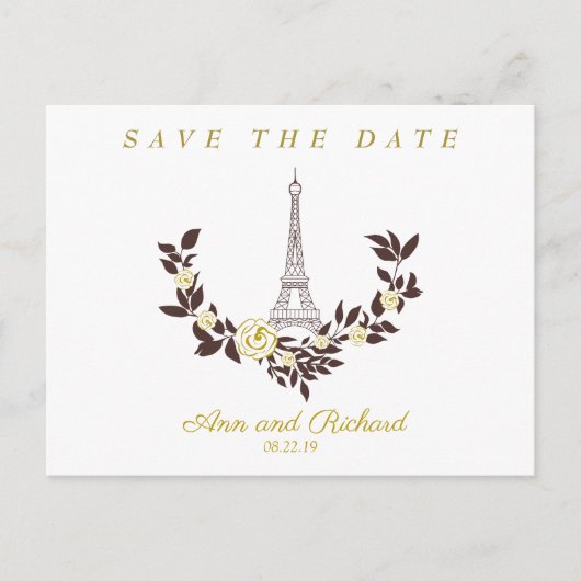 Carte Postale Faire-part Gold floral Parisian Wedding Design (Devant)