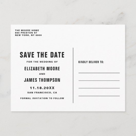 Carte Postale Faire-part Gold Foil Lettering Photo Enregistrer la date (Dos)