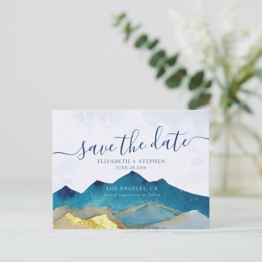 Carte Postale Faire-part Gold Foil Mountains Mariage Photo Enregistrer la d (Debout devant)