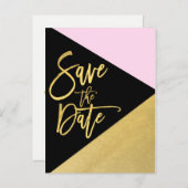 Carte Postale Faire-part Gold Foil rose noir moderne Script Enregistrer la  (Devant / Derrière)