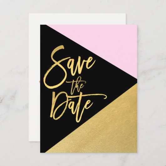 Carte Postale Faire-part Gold Foil rose noir moderne Script Enregistrer la (Devant / Derrière)