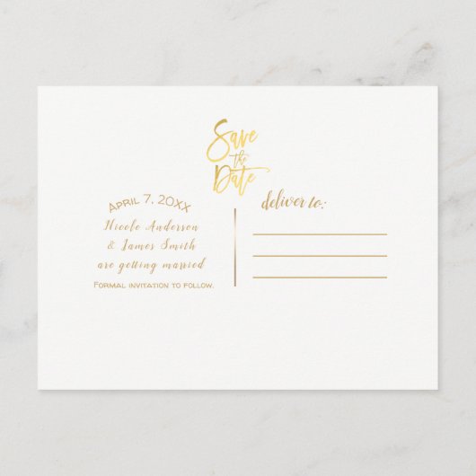 Carte Postale Faire-part Gold Foil rose noir moderne Script Enregistrer la (Dos)