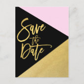 Carte Postale Faire-part Gold Foil rose noir moderne Script Enregistrer la  (Devant)