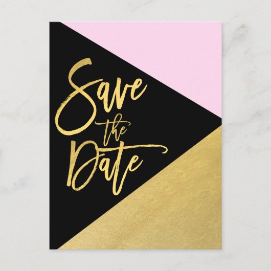 Carte Postale Faire-part Gold Foil rose noir moderne Script Enregistrer la  (Devant)