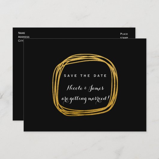 Carte Postale Faire-part Gold Foil Scribble Circle Moderne Enregistrer La D (Devant / Derrière)