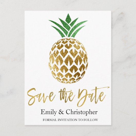 Carte Postale Faire-part Gold Foil Script Wedding Enregistrer la date Anana (Devant)