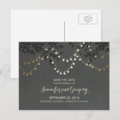 Carte Postale Faire-part Gold Foil String Lights Enregistrer la date (Devant / Derrière)