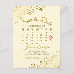 Carte Postale Faire-part Gold Frills Cream Wedding Enregistrer le calendrie
