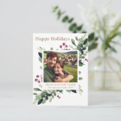 Carte Postale Faire-part Gold Happy Holiday Greenery Berries New Home (Debout devant)