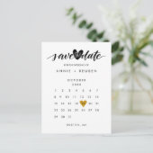 Carte Postale Faire-part Gold Love Heart Calendar Enregistrer la date (Debout devant)