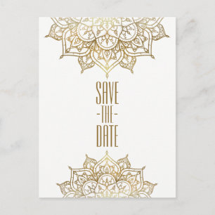 Carte Postale Faire-part Gold Mandala & White Elegant Chic Enregistrer la d