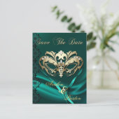 Carte Postale Faire-part Gold Masquerade Bijou Turquoise Enregistrer La Dat (Debout devant)