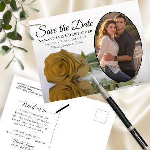 Carte Postale Faire-part Gold Ochre Rose Oval Photo Wedding Enregistrer La 