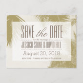 Carte Postale Faire-part Gold Palm Tree Mariage tropical Enregistrer la dat (Devant)