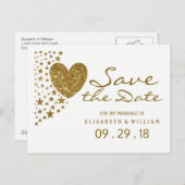 Carte Postale Faire-part Gold Parties scintillant Coeur et étoiles Mariage (Devant / Derrière)