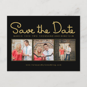 Carte Postale Faire-part Gold Parties scintillant Enregistrer la date Photo