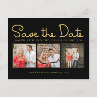 Carte Postale Faire-part Gold Parties scintillant Enregistrer la date Photo