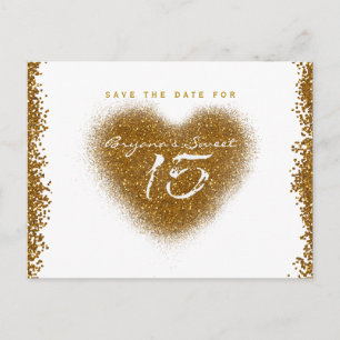 Carte Postale Faire-part Gold Parties scintillant Heart 15 Quinceincera Enr
