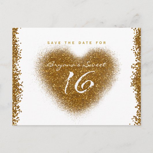 Carte Postale Faire-part Gold Parties scintillant Spill Sweet 16 Coeur Écon (Devant)