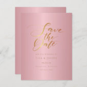 Carte Postale Faire-part Gold Script Rose Gold Enregistrer la date (Devant / Derrière)