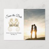 Carte Postale Faire-part Gold Seahorses Mariage tropical Enregistrer la dat (Devant)